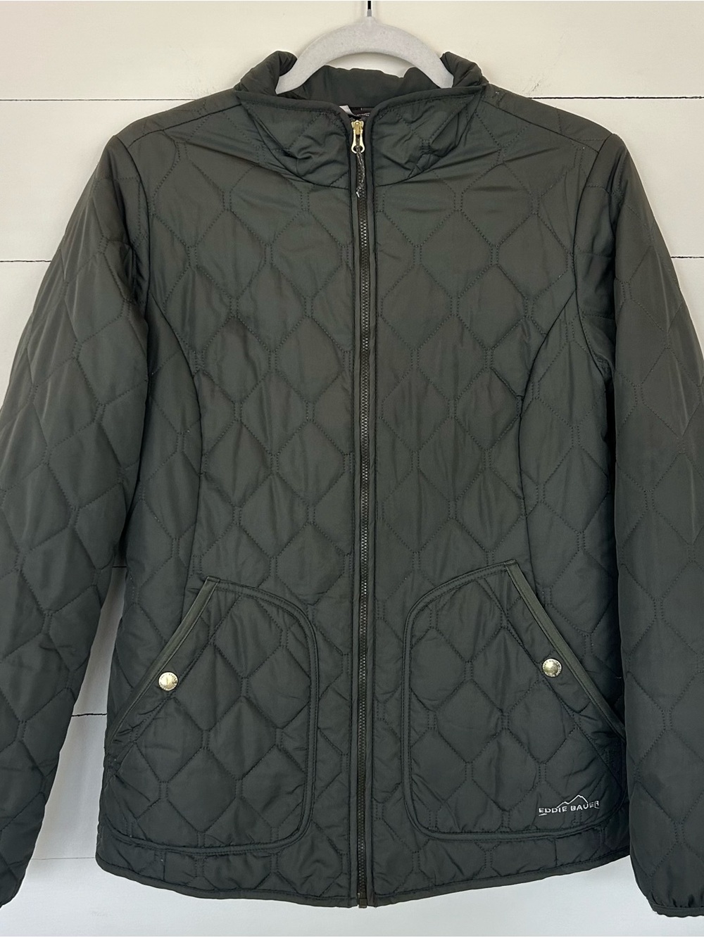 Eddie Bauer Quilted Moss Green Lightweight Zip Jacket, Size Medium